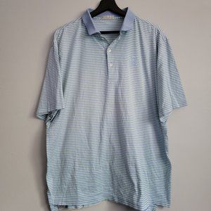 Peter Millar Blue and Green Striped Size Large Short Sleeved Golf Polo